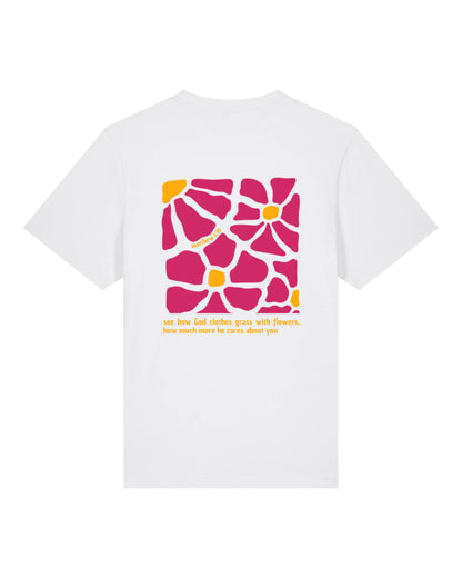 T-shirt "How much more He cares about you" (Matthieu 6:30)