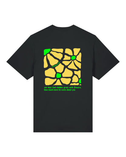 T-shirt "How much more He cares about you" (Matthieu 6:30)